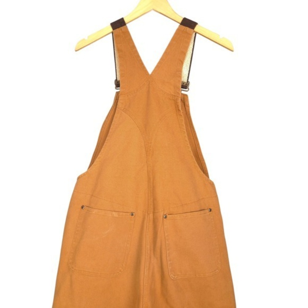 Carhartt Insulated Bib Overalls Women 14 Brown Quilt Lined Duck Canvas Dbl Knee - Picture 4 of 12